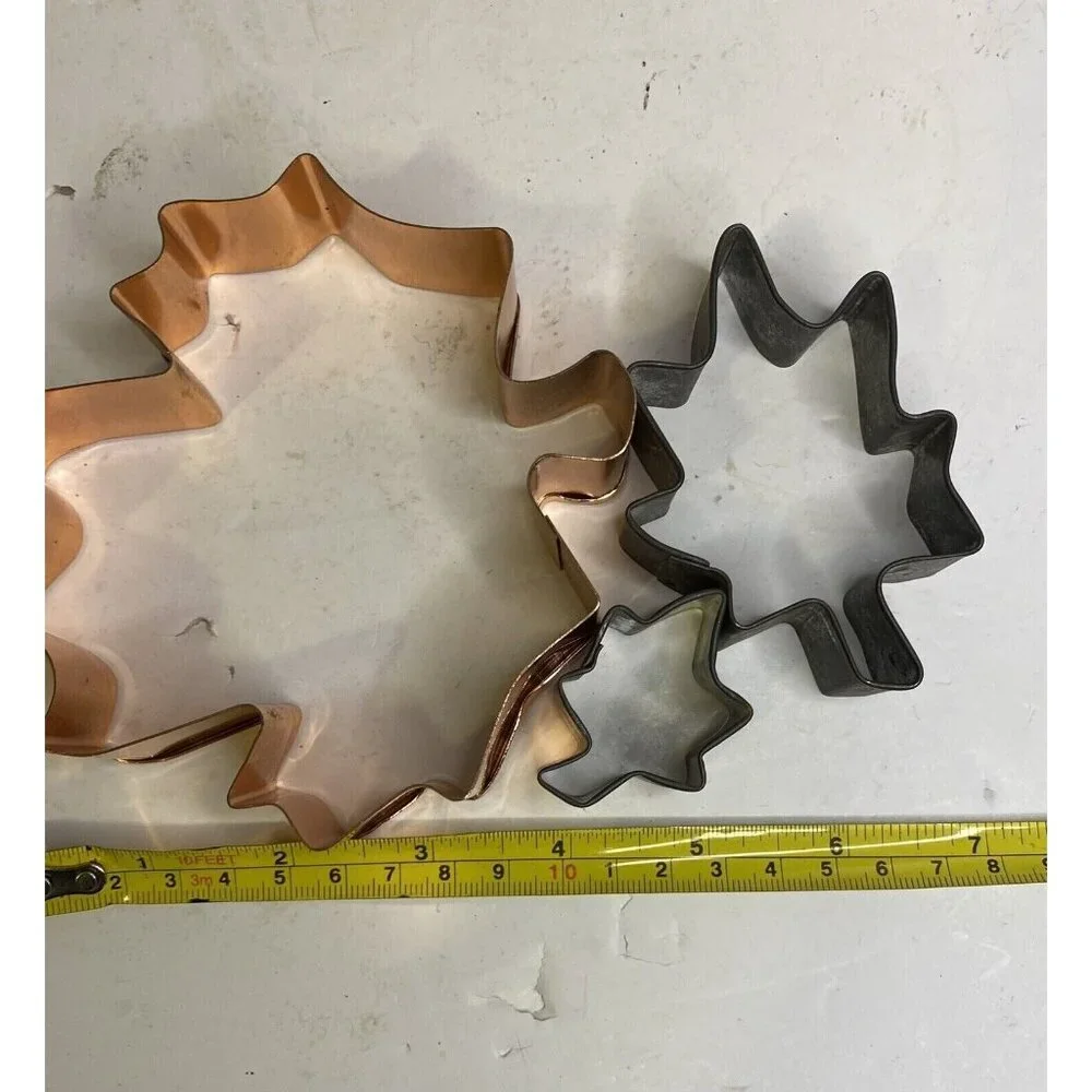 Lot of 3 Vtg Copper and Tin Cookie Cutters Leaf Shapes Fall Thanksgiving Cottage